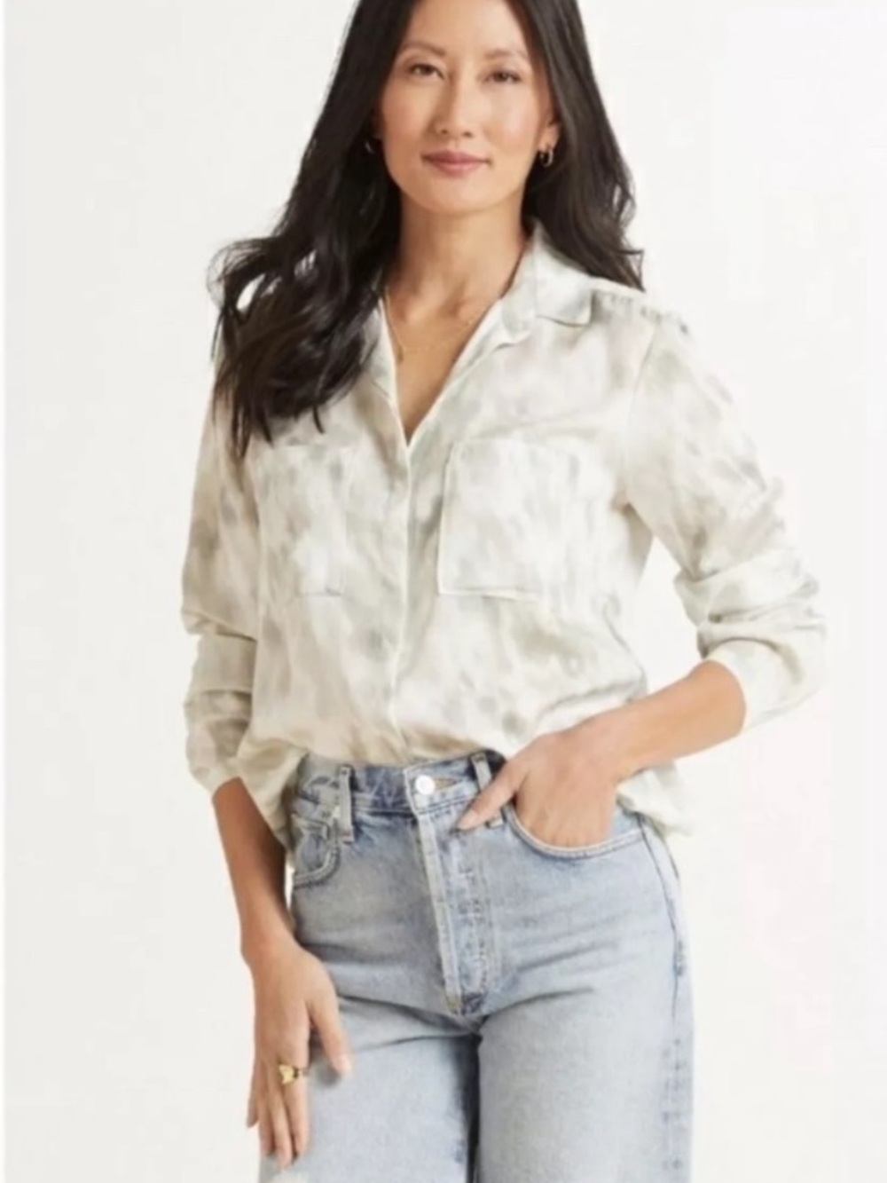Cloth & Stone Anthropologie Wind Brushed Tie Dye Watercolor Button Down Shirt M